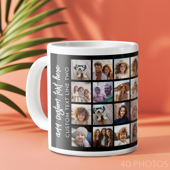 40 Photo Collage - 4 Rows 10 Columns - Script Name Large Coffee Mug (40 photo personalized coffee mug)