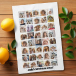 40 Photo Collage - 4 Rows 10 Columns - Script Name Tea Towel<br><div class="desc">This trendy collage party design includes a place for forty pictures or life highlights. The optional script text on the bottom can be used for names, events, dates and more!
If you need to adjust the artwork or change the background colour, click on the customise button and make changes.</div>