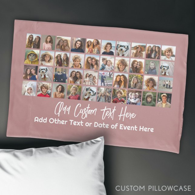 40 Photo Collage - 4 Rows 10 Columns - Script Text Pillowcase (Custom Photo Collage Pillowcase)