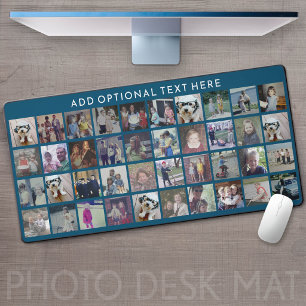 40 Photo Collage - 4 Rows 10 Columns - White Text Desk Mat