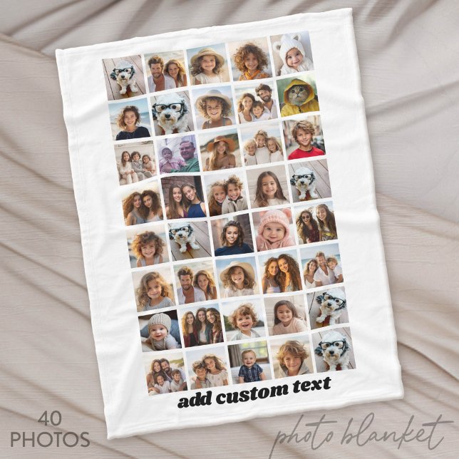 40 Photo Collage - 8 Rows 5 Columns - Script Name Fleece Blanket (Custom Photo Blankets)