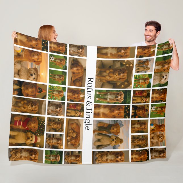 40 Photo Collage Template And Text Personalized Fleece Blanket (In Situ)
