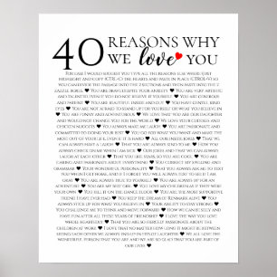 40 Reasons We Love You 40th Birthday gift for her Poster