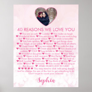 40 Reasons We Love You 40th Birthday Photo Heart P Poster