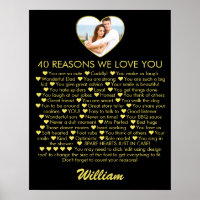 40 Reasons We Love You 40th Birthday Photo Heart