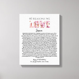 40 reasons we love you birthday gift mom sister canvas print