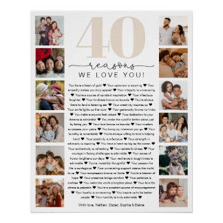 40 Reasons We Love You Birthday Keepsake Gift Poster