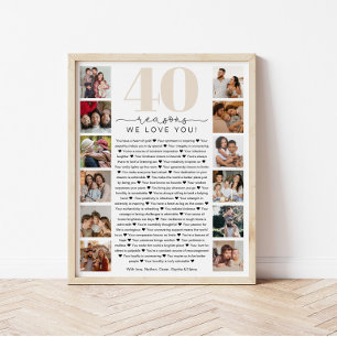 40 Reasons We Love You Birthday Keepsake Gift Poster