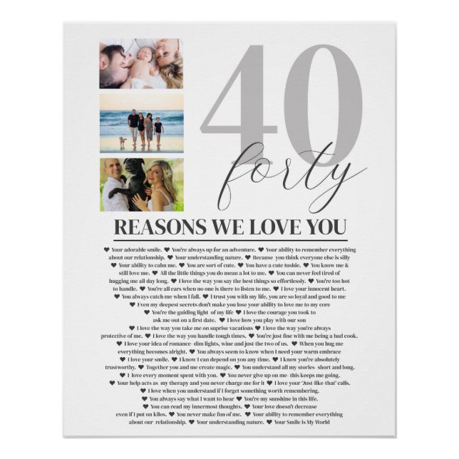 40 Reasons We Love You Gift Art Poster (Front)