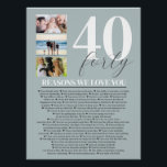 40 Reasons We Love You Gift Art Poster<br><div class="desc">Perfect gift for that special someone to celebrate a milestone birthday,  anniversary or more!  Explain all the reasons you love them and why they are special to you!</div>