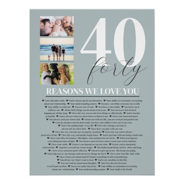 40 Reasons We Love You Gift Art Poster (Front)