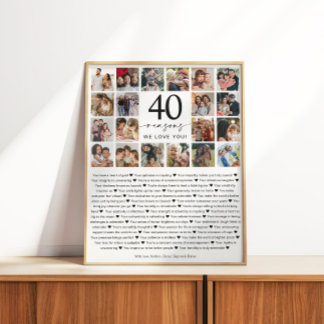 40 Reasons We Love You Photo Collage Keepsake Gift Poster