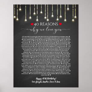 40 reasons why I love you chalkboard lights Poster