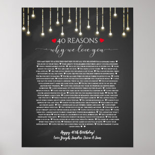 40 reasons why I love you chalkboard lights Poster