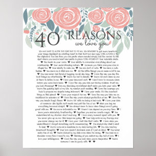 40 reasons why we love you dusty pink roses 50th poster