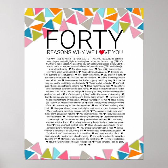 40 reasons why we love you geometric rainbow poster (Front)