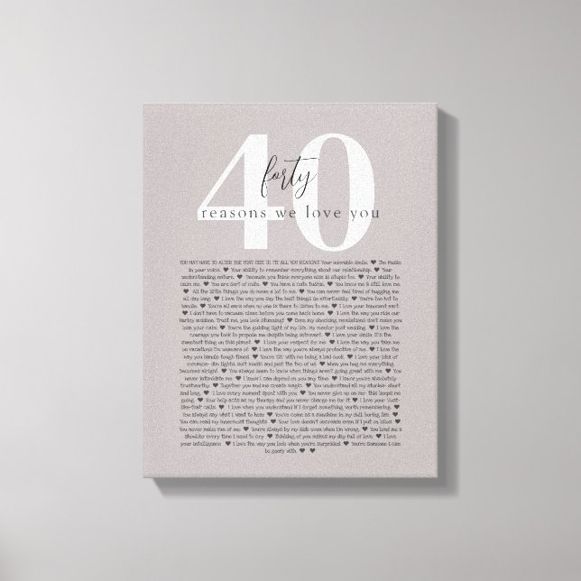 40 reasons why we love you tattoo style gift canvas print (Front)