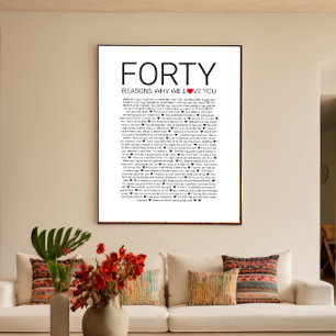 40 reasons why we love you wedding vow birthday poster