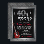 40 Rocks Rockstar Guitar 40th Birthday Invitation<br><div class="desc">40 Rocks Rockstar Electric Guitar Metal Metallic Silver Glitter 40th Surprise Birthday Invitation</div>