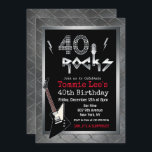40 Rocks Rockstar Guitar 40th Birthday Invitation<br><div class="desc">40 Rocks Rockstar Electric Guitar Metal Metallic Silver Glitter 40th Surprise Birthday Invitation</div>