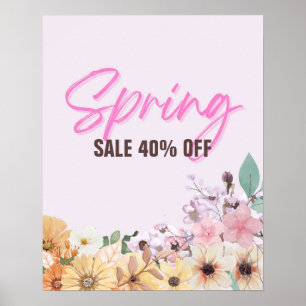 40% Sale Sign, Spring Sale Promotion, Pink Floral  Poster