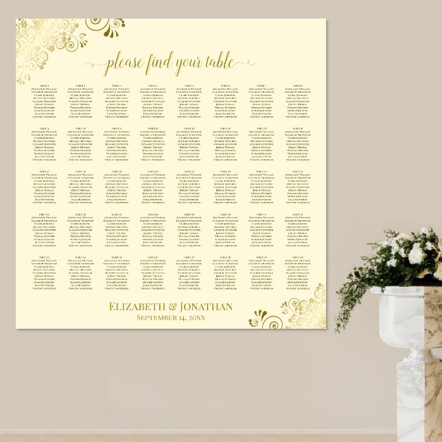 40 Table Frilly Gold & Cream Wedding Seating Chart (Creator Uploaded)