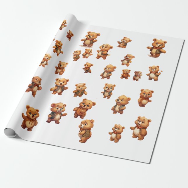 40 Teddy Bear editable Wrapping Roll Paper (Unrolled)