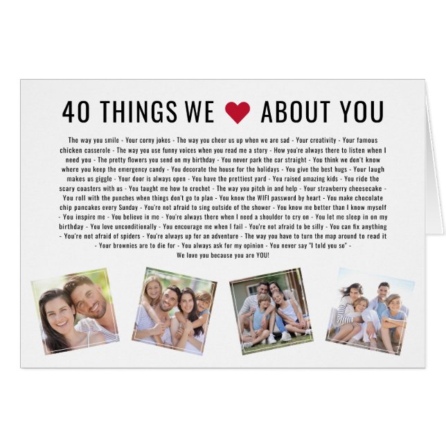 40 Things We Love About You | 40th Birthday Card (Front Horizontal)