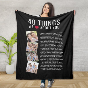 40 Things We Love About You   40th Birthday Fleece Blanket