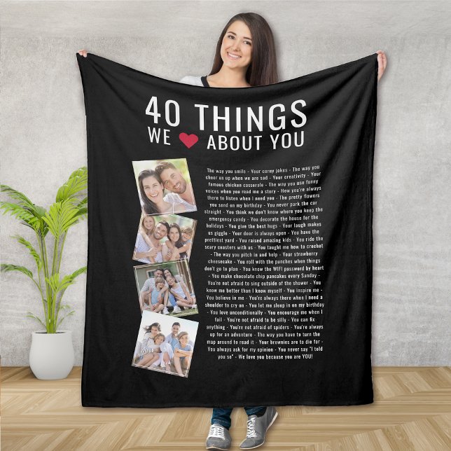 40 Things We Love About You | 40th Birthday Fleece Blanket (Creator Uploaded)