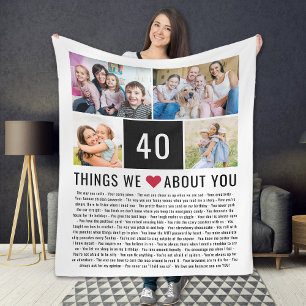 40 Things We Love About You 40th Birthday Fleece Blanket