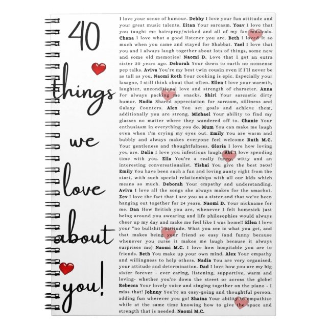 40 things we love about you! notebook (Front)
