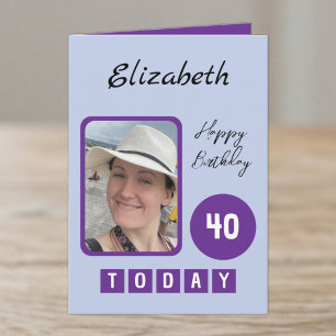40 today photo name purple birthday card