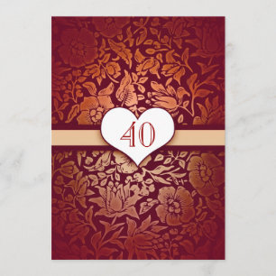 40 wedding anniversary damask red vintage invites