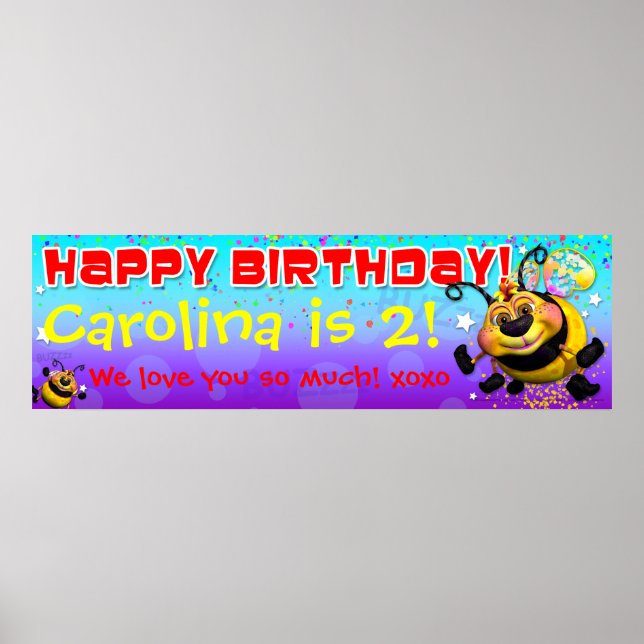 40"x12" GiggleBellies BeeWee Birthday Banner Poster (Front)