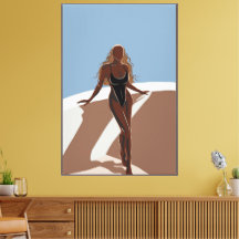 40" x 60" Bikini Woman Illustration Wrapped Canvas
