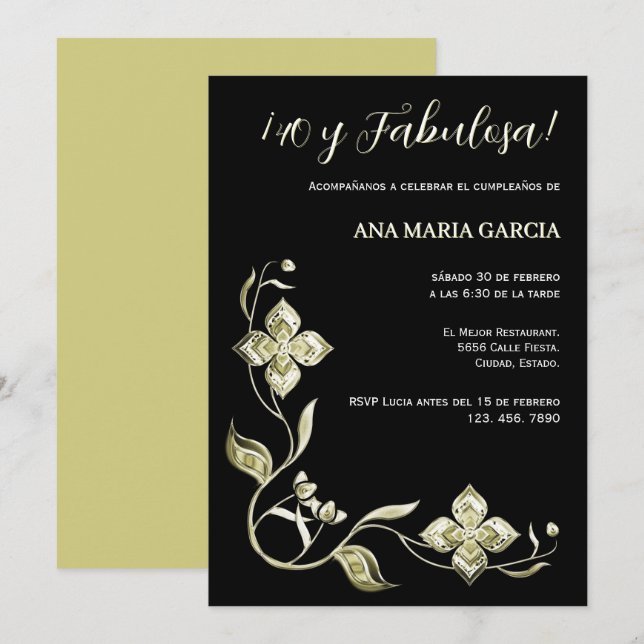 ¡40 y Fabulosa! Cumpleaños Elegante Con Gemas Invitation (Front/Back)