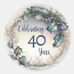 40 Year Anniversary Elegant Greenery Garland Classic Round Sticker