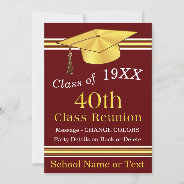 40 year Class Reunion Invitations, CHANGE COLORS Invitation (Front)