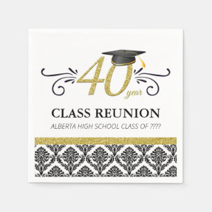 40 Year Class Reunion Napkins - Black and Gold