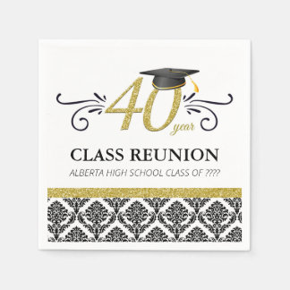 40 Year Class Reunion Napkins - Black and Gold