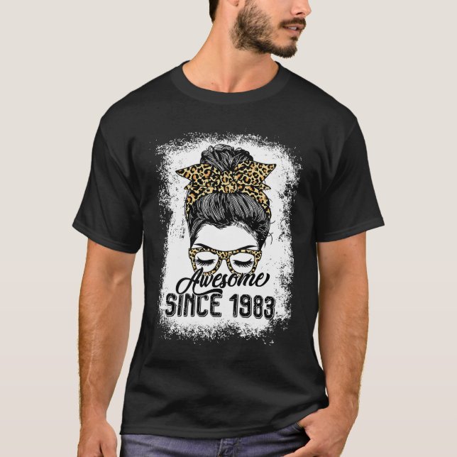 40 Year Old Awesome 1983 Messy Bun Leopard 40th Bi T-Shirt (Front)