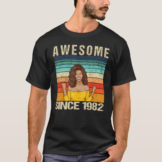 40 Year Old Awesome Since 1982 40th Birthday Curly T-Shirt (Front)