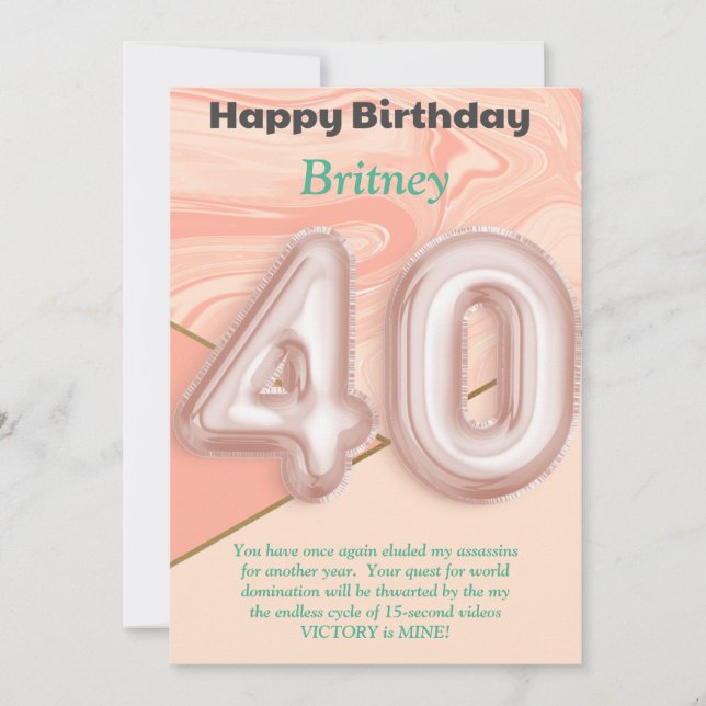 40 year old girls Happy Birthday card (Front)