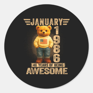 40 Year Old January 1986 Teddy Bear 40th Birthday  Classic Round Sticker