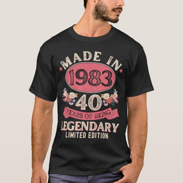 40 year Old Made In 1983 Floral 40th Birthday  Wom T-Shirt (Front)