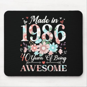 40 Year Old Made in 1986 Floral 40th Birthday Mouse Mat