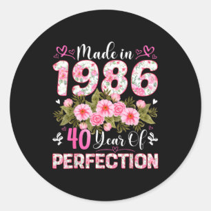 40 Year Old Made In 1986 Floral 40th Birthday Wome Classic Round Sticker