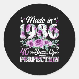 40 year old made in 1986 floral 40th birthday wome classic round sticker