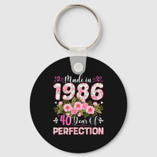 40 Year Old Made In 1986 Floral 40th Birthday Wome Key Ring